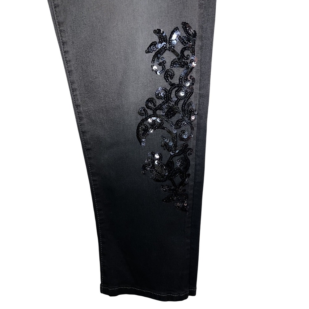 DG2 Diane Gilman Grey Black Ombre Sequin Floral High Rise Skinny Jeans Size XLT - Picture 5 of 9